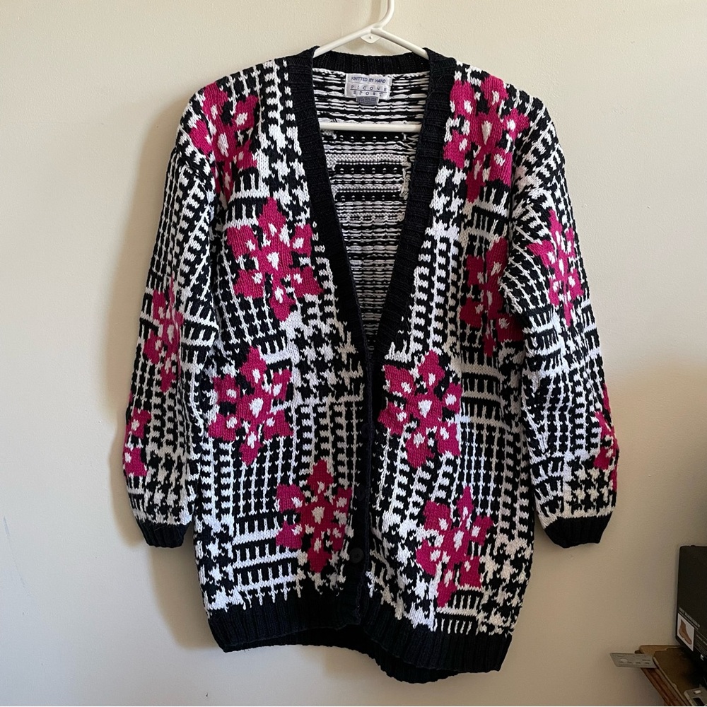 Picone Sport Houndstooth Floral Cardigan